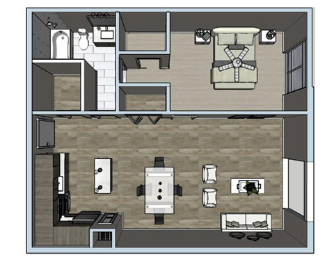 Floor plan for 1 bed, 1 bath, 794 sqft